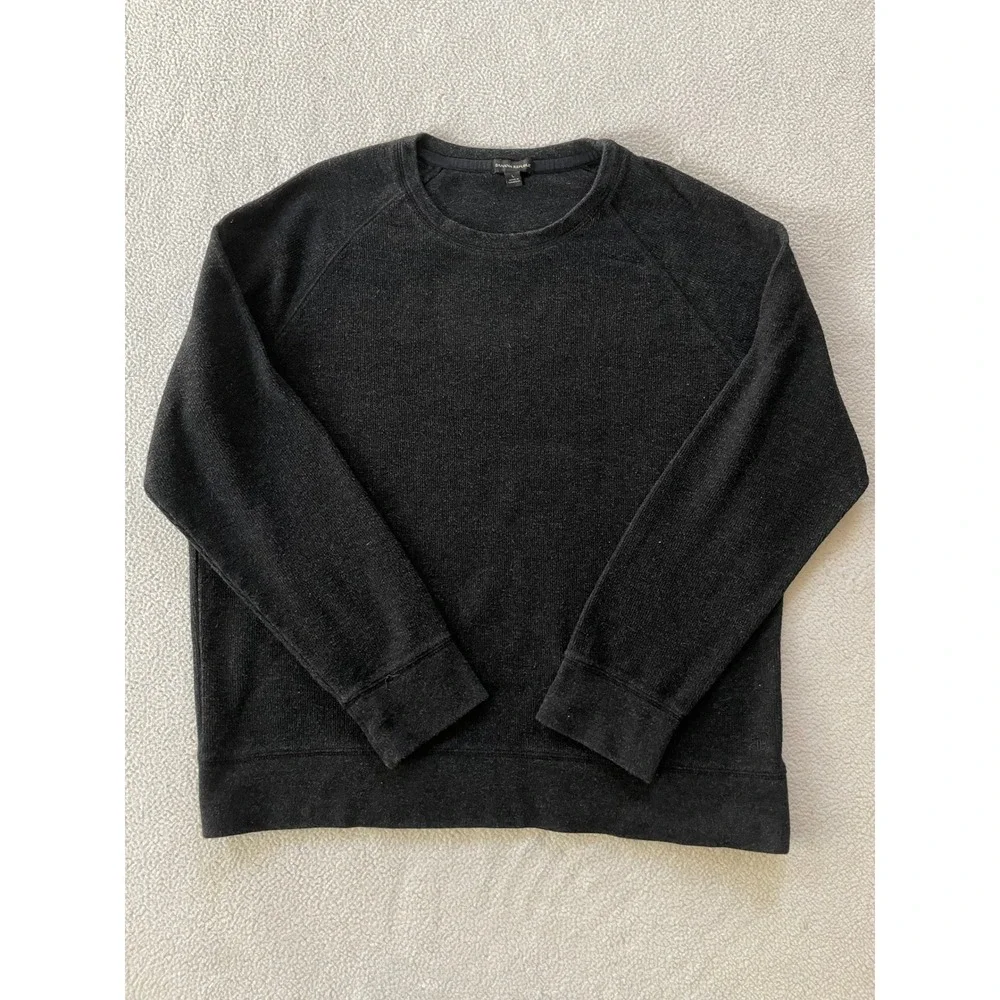 Banana Republic Mens Large Sweater Charcoal Gray Raglan Crewneck Cotton Blend